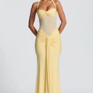 Elegant Yellow Halter Dress